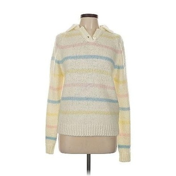 Vintage 80s Carriage Court Pastel Striped Knit Hoodie Sweater – Made in Taiwan - Picture 4 of 10